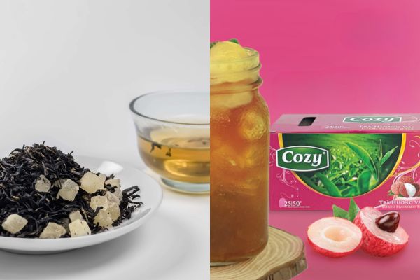 Loose-leaf lychee tea and lychee-flavored tea bags
