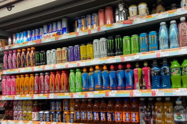 Diverse energy drink brands and flavors